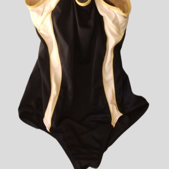 Land's End one piece bathing suit, navy, white, yellow trim. Size 6 - Picture 8 of 12